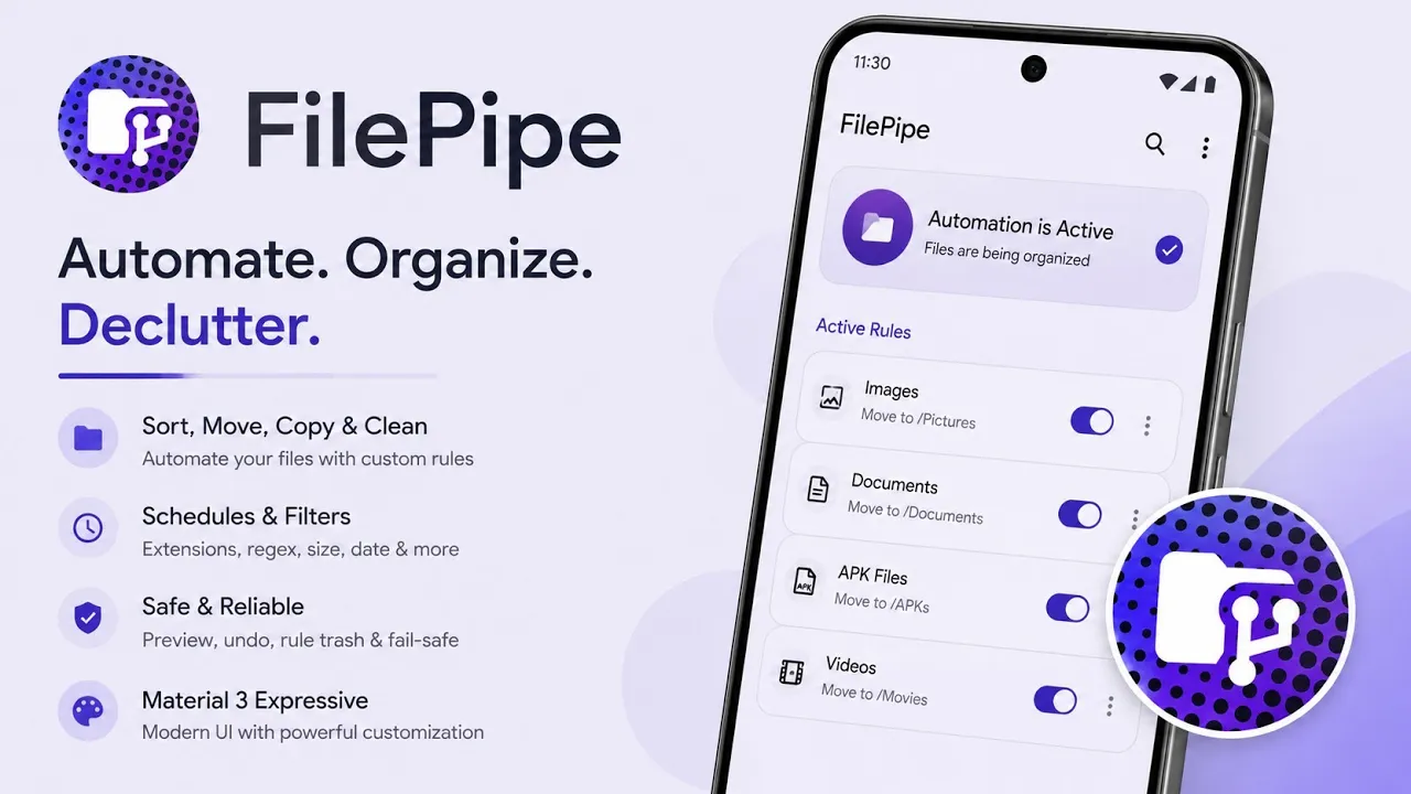 FilePipe: Automatically Organize Your Android Files With Rules and Schedules