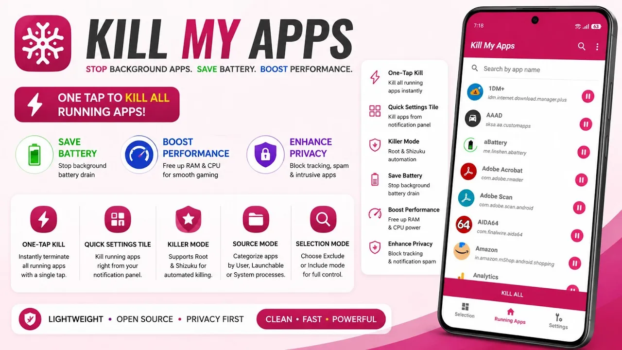 Kill My Apps: Stop Background Apps on Android Without Root
